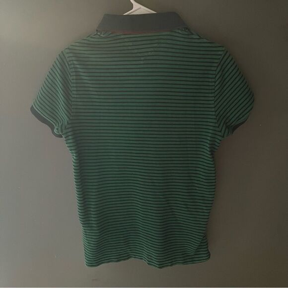 Tommy Hilfiger Men's Slim Fit Essential Stripe Polo Green and Blue - Picture 6 of 6